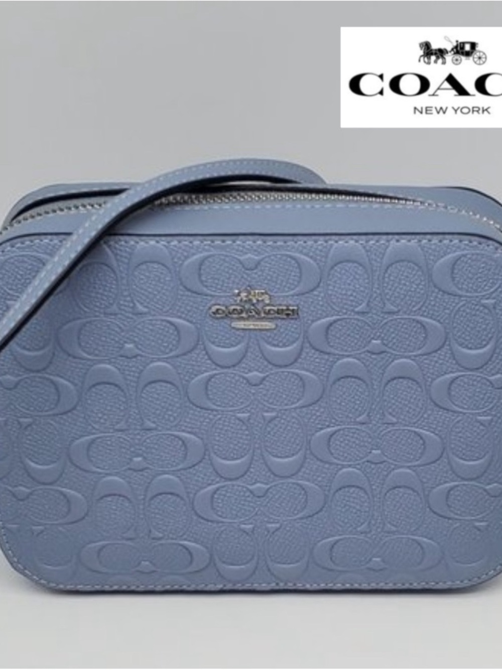 Coach Light Blue Embossed Signature Crossbody Bag